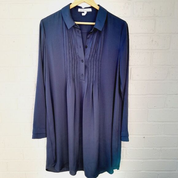 BCBGeneration Navy Blue Front Bib Pleat Tunic Dress Contemporary Minimalist sz:S - Picture 1 of 10